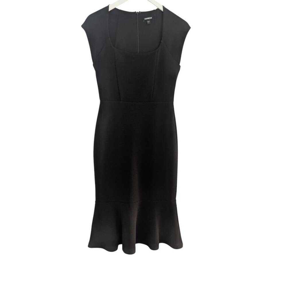 Express ~ Square Neck Peplum Midi Sheath Dress | Size S | Black